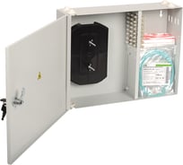 Оптический настенный распределительный кросс ITK укомплектованный: адаптеры SC (Simplex) 24шт; пигтейлы SC/UPC 50/125 (OM3); сплайс-кассета; КДЗС FOBX24-N-24SCUS03