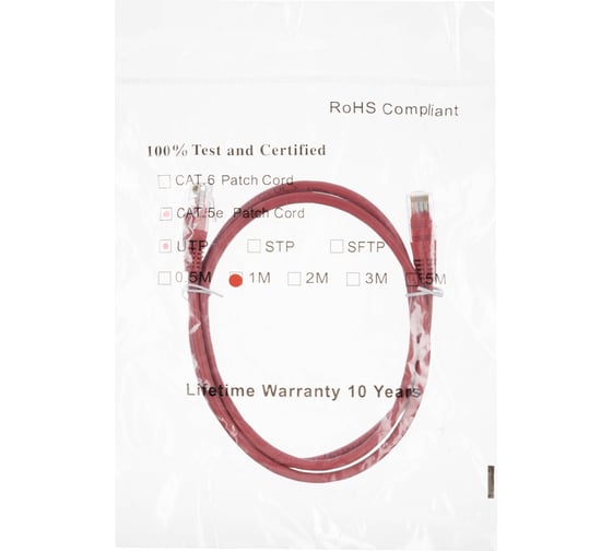 Патч-корд W&T 1М UTP, КАТЕГОРИЯ 5E, КРАСНЫЙ WT-2038A1 RED