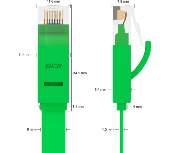 Патч-корд RJ45 GCR PROF  20.0m, UTP медь категории 6, зеленый, 30 AWG, 10 Гбит/с, T568B VIVLNIC625-20.0m