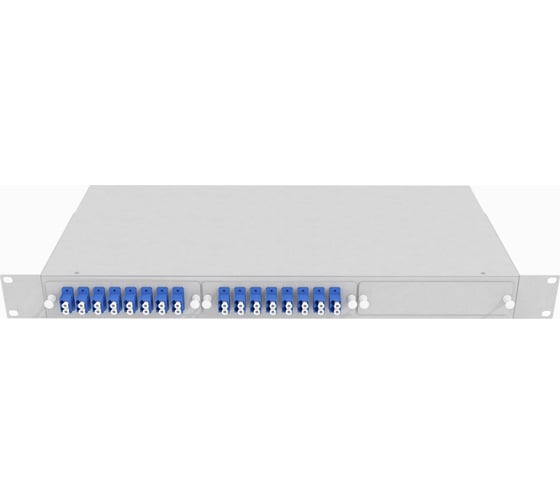 Кросс оптический стоечный TopLAN 19", 16 дуплекных LC/UPC адаптера, 32 одномодовых пигтейла, 1U, серый, укомплектованный, КРС-Top-1U-16DLC/U-OS2-GY