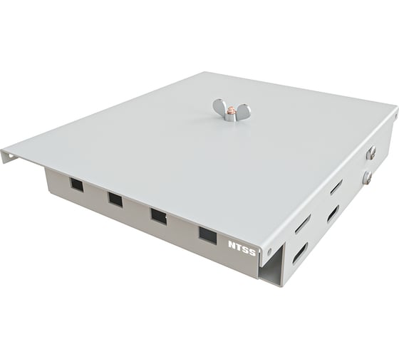 Кросс оптический настенный NTSS Микро, укомплектованный, 2 порта LC/UPC duplex, 9/125 мкм (сплошная панель, ложемент, пигтейлы, КДЗС, адаптеры) серый RAL 7035 NTSS-WFOBМк-2-2LC/U-9-SP1.5G0AY 1