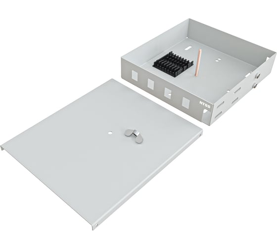 Кросс оптический настенный NTSS Микро, укомплектованный, 2 порта LC/UPC duplex, 9/125 мкм (сплошная панель, ложемент, пигтейлы, КДЗС, адаптеры) серый RAL 7035 NTSS-WFOBМк-2-2LC/U-9-SP1.5G0AY