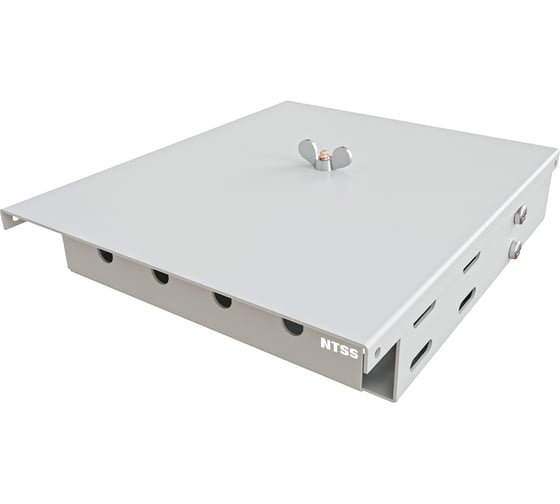 Кросс оптический настенный NTSS Микро, укомплектованный, 4 порта ST/UPC, 50/125 мкм (сплошная панель, ложемент, пигтейлы, КДЗС, адаптеры) серый RAL 7035 NTSS-WFOBМк-4-ST/U-50-SP1.5G0AY