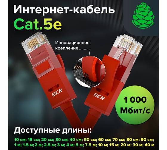 Прямой патч-корд RJ45 GCR 2.0m UTP категории 5e, красный, 24 AWG, 1 Гбит/с, T568B VIVLNIC04-2.0m
