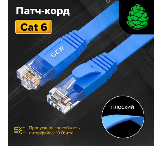 Патч-корд RJ45 GCR PROF 20.0m, UTP медь категории 6, синий, 30 AWG, 10 Гбит/с, T568B VIV52I864