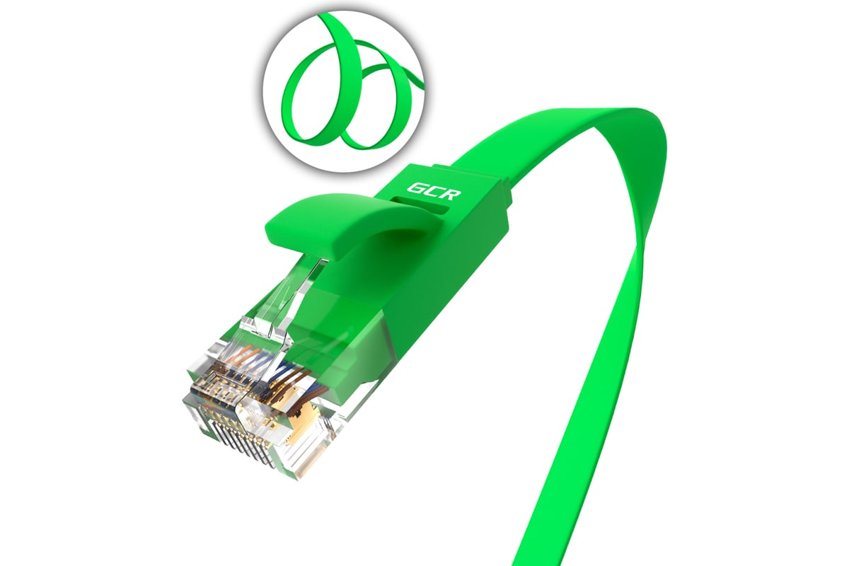 Патч-корд RJ45 GCR PROF 7.5m, UTP медь категории 6, зеленый, 30 AWG, 10 ...