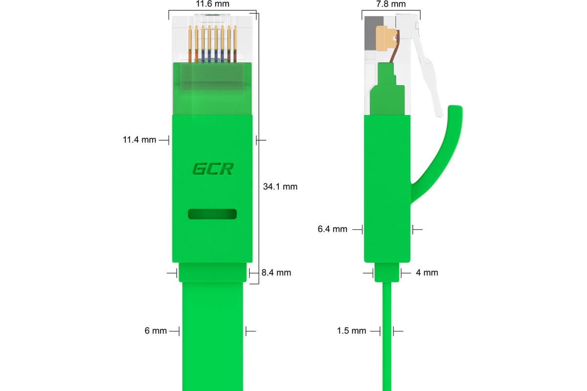 Патч-корд RJ45 GCR PROF 7.5m, UTP медь категории 6, зеленый, 30 AWG, 10 ...