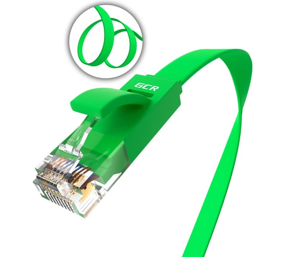 Патч-корд RJ45 GCR PROF 7.5m, UTP медь категории 6, зеленый, 30 AWG, 10 Гбит/с, T568B VIVLNIC625-7.5m