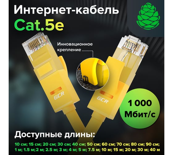 Прямой патч-корд RJ45 GCR 15.0m UTP категории 5e, желтый, 24 AWG, 1 Гбит/с, T568B VIVLNIC02-15.0m