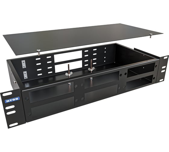 Кросс оптический NTSS 19'' частично укомплектованный 2U, 32/48 портов FC/ST (планки FC/ST-6шт, планка-заглушка-2шт, сплайс-кассета-2шт) черный RAL 9005 NTSS-RFOB-2U-32/48-FC/ST-S0020-BL