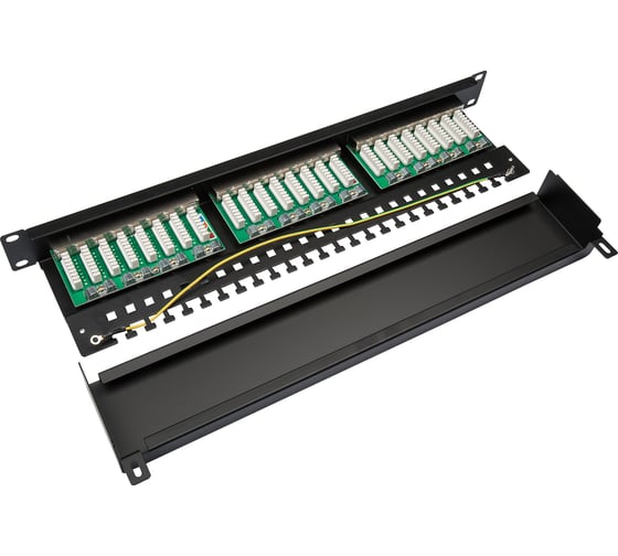Панель коммутационная DATAREX кат.5е, STP, 19, 1U, 24хRJ45, 568A/В, черный DR-401120