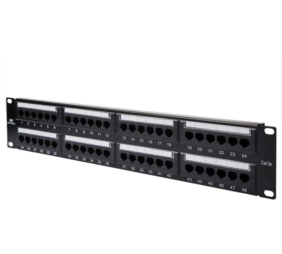 Панель коммутационная DATAREX кат.5е, UTP, 19, 2U, 48хRJ45, 568A/В, черный с организатором DR-405100 1