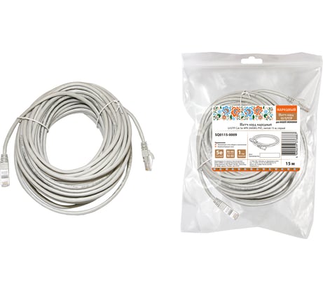 Патч-корд TDM ELECTRIC народный U/UTP Cat 5e 4PR 24AWG PVC, литой 15 м, серый SQ0115-0009