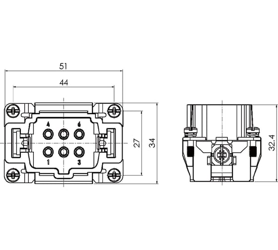 Контактная вставка BEISIT, разъем на 6 контакта (PIN) 16A, HE-006-M