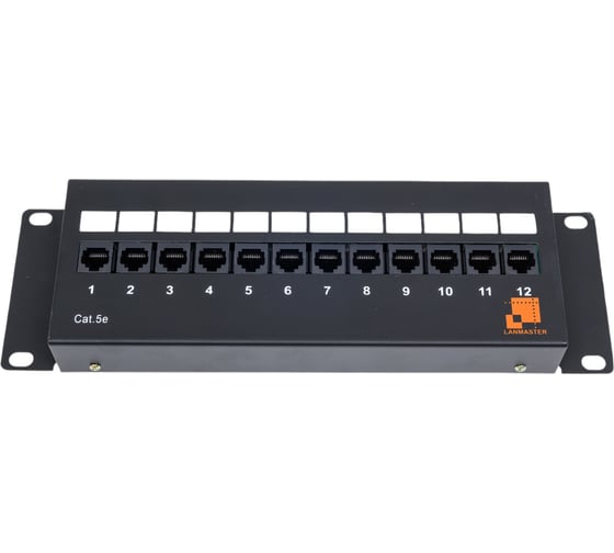 Настенная патч-панель LANMASTER UTP, 12 портов RJ-45, категория 5e, горизонтальная LAN-PPF12U5E/W 1