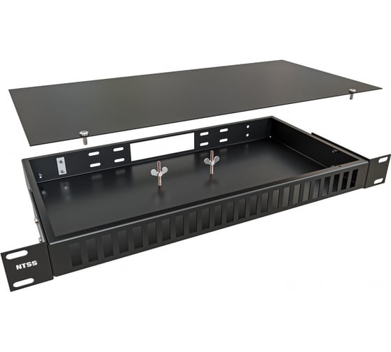 Кросс оптический NTSS 19'' частично укомплектованный 1U, 24 порта LC quadro (сплошная панель, сплайс-кассета-3шт) черный RAL 9005 NTSS-RFOB-1U-24-4LC-S0000-BL