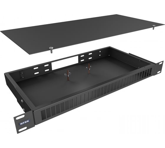 Кросс оптический NTSS 19'' частично укомплектованный 1U, 32 порта SC duplex (сплошная панель, сплайс-кассета-2шт) черный RAL 9005 NTSS-RFOB-1U-32-2SC-S0000-BL