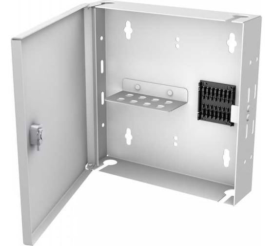 Кросс оптический настенный NTSS Мини, укомплектованный, 4 порта FC/UPC, 50/125 мкм ОМ3 (сплошная панель, ложемент, пигтейлы, КДЗС, адаптеры) серый RAL 7035 NTSS-WFOBМн-4-FC/U-503-SP1.5G0AY