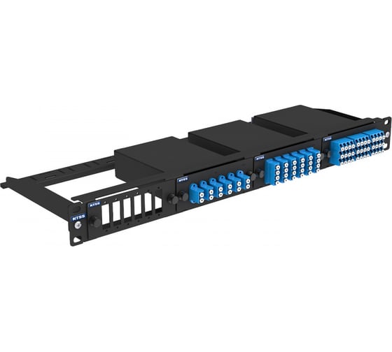 Наборная 19” патч-панель NTSS PREMIUM для 4 кассет MTP, 1U, черная NTSS-RP-PM-1U-C04-MTP-BL