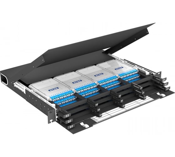 Кросс распределительный стоечный выдвижной NTSS 19” PREMIUM RRDC 1U, 12 CSM MTP кассет, черный NTSS-RsFOB-PM-1U-CSM-12-MTP-BL 1
