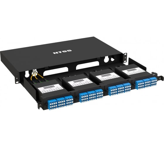 Кросс распределительный стоечный выдвижной NTSS 19” PREMIUM 1U, 4 кассеты MTP, черный NTSS-RsFOB-PM-1U-C04-MTP-BL