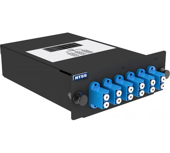 Кассета кроссовая NTSS STANDART 1 разъем MPO/АPC (male) 9/125, на 12 LC/UPС (6 DLC/UPC), полярность А, черный NTSS-C-ST-9-1xMPO(m)/A-12xLC/U-A-BL 1