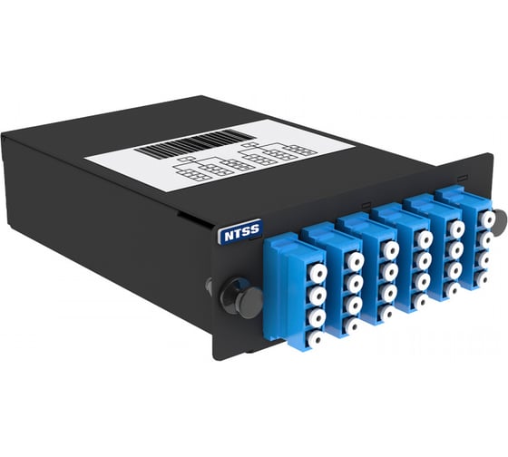 Кассета кроссовая NTSS STANDART 2 разъема MPO/АPC (male) 9/125, на 24 LC/UPС (6 QLC/UPC), полярность А, черный NTSS-C-ST-9-2x12MPO(m)/A-24xLC/U-A-BL 1