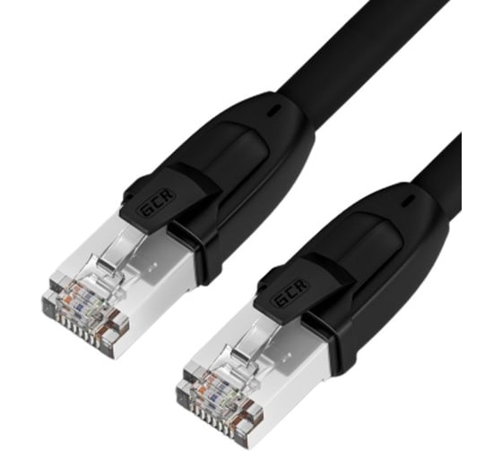 Прямой литой патч-корд GCR LSZH PROF категории 8 ethernet 0.3m F/FTP, RJ45, CU, 26 AWG, черный, экранированный, VIV52I980