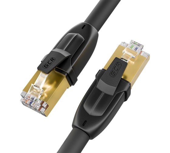 Прямой литой патч-корд GCR PROF категории 7 ethernet 0.3m F/FTP, RJ45, CU, 28 AWG, черный, экранированный, VIV52I978