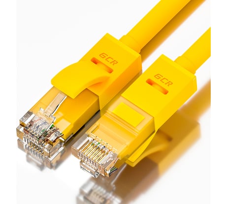 Прямой литой патч-корд RJ45 GCR 0.2m UTP категории 5e, желтый, 24 AWG, 1 Гбит/с, T568B, VIVLNIC02-0.2m