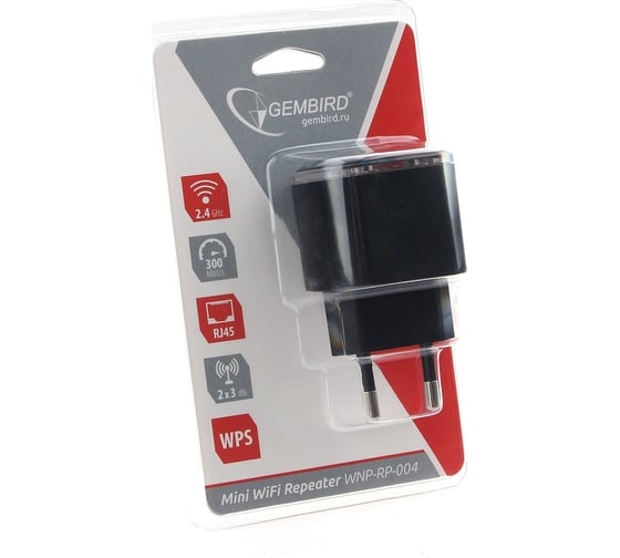 Усилитель Wi-Fi сигнала Gembird 300 Мбит, черный WNP-RP-004-B