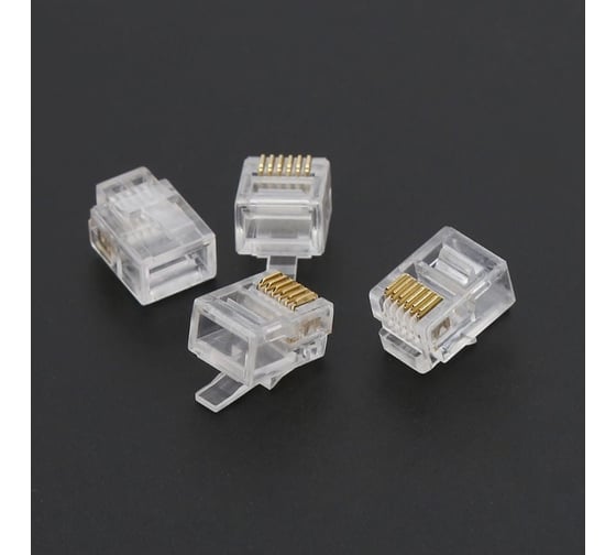 Коннектор для телефонного кабеля Retic 6P6C (RJ-12) медный, 1000 шт CN-6P6C-U-RTC/1000