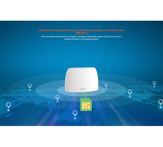 Wi-Fi Роутер Tenda 4G03 N300, 2,4 ГГц до 300 Мбит/с, LTE/3G/4G до 150 Мбит/с, SIM-слот, 4 внутренние антенны 10000085688