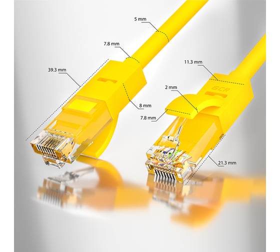 Прямой литой патч-корд RJ45 GCR 0.1m UTP категории 5e, желтый, 24 AWG, 1 Гбит/с, T568B, VIVLNIC02-0.1m