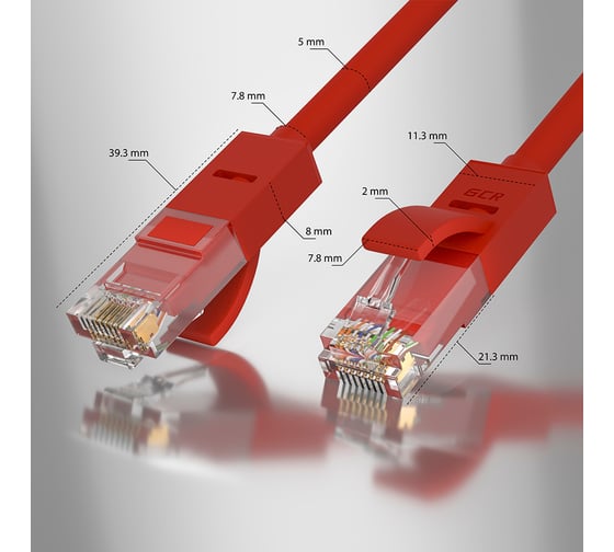 Прямой литой патч-корд RJ45 GCR 30.0m UTP категории 5e, красный, 24 AWG, 1 Гбит/с, T568B, VIVLNIC04-30.0m