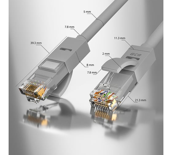 Прямой литой патч-корд RJ45 GCR 6.0m UTP категории 5e, серый, 24 AWG, 1 Гбит/с, T568B, VIVLNIC03-6.0m