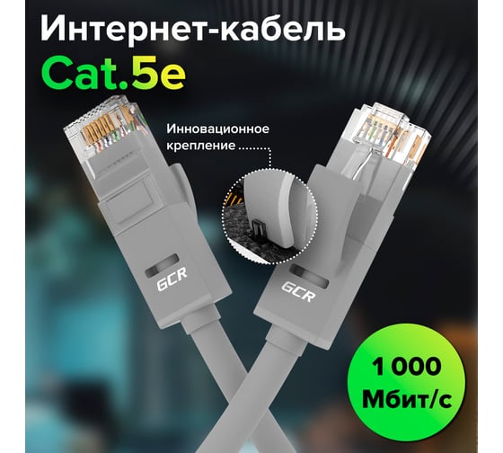 Прямой литой патч-корд RJ45 GCR 6.0m UTP категории 5e, серый, 24 AWG, 1 Гбит/с, T568B, VIVLNIC03-6.0m