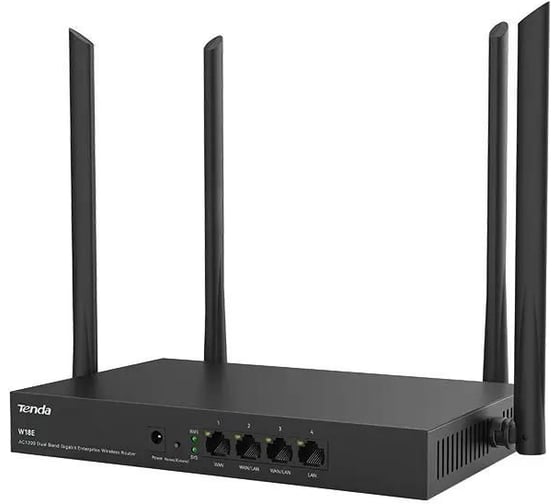 Двухдиапазонный гигабитный Wi-Fi роутер Tenda W18E AC1200, до 300 Мбит/с на 2,4 ГГц + до 867 Мбит/с на 5 ГГц, LAN 3x1Гбит/с, WAN 1x1Гбит/с, 4x5dBi антенны 10000141245