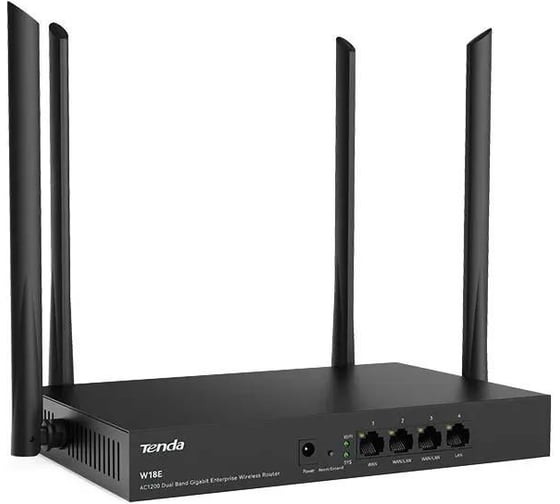 Двухдиапазонный гигабитный Wi-Fi роутер Tenda W18E AC1200, до 300 Мбит/с на 2,4 ГГц + до 867 Мбит/с на 5 ГГц, LAN 3x1Гбит/с, WAN 1x1Гбит/с, 4x5dBi антенны 10000141245