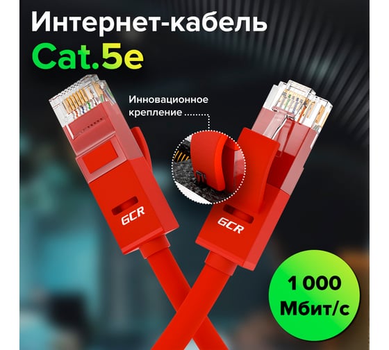 Прямой литой патч-корд RJ45 GCR 2.5m UTP категории 5e, красный, 24 AWG, 1 Гбит/с, T568B, VIVLNIC04-2.5m