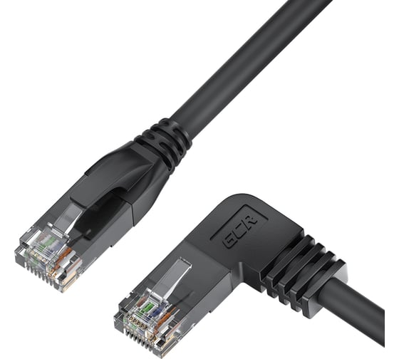 Прямой литой патч-корд RJ45 GCR 0.5m UTP категории 5e, черный, левый угол, T568B, VIV53I149 1