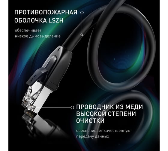 Прямой литой патч-корд RJ45 GCR LSZH PROF категории 8 ethernet 5.0m F/FTP, CU, 26 AWG, черный, экран, VIV52I350
