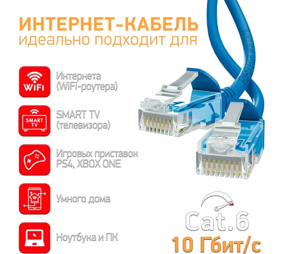 Патч-корд Ripo UTP4 Cat 6, RJ45-RJ45, 2 м, PVC синий, (в упк. 10 шт.) 003-300164-10