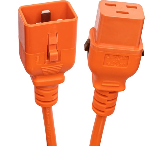 Кабель питания FL-PC-C19F/C20F-C-1.0-OR 3x1.5 С19 - C20 с фиксацией, 220/250В, 16А, оранжевый, 1м Filum 00-01111328