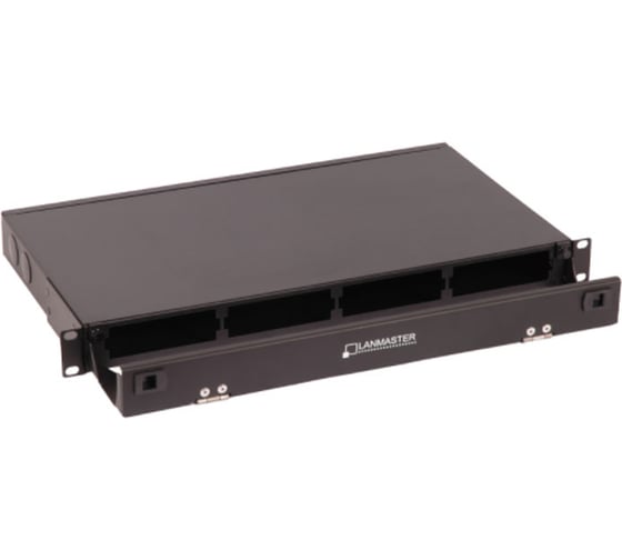 Бокс LANMASTER 19, на 4 кассеты MPO, 1U, черный LAN-FOBM-4MCS-1U