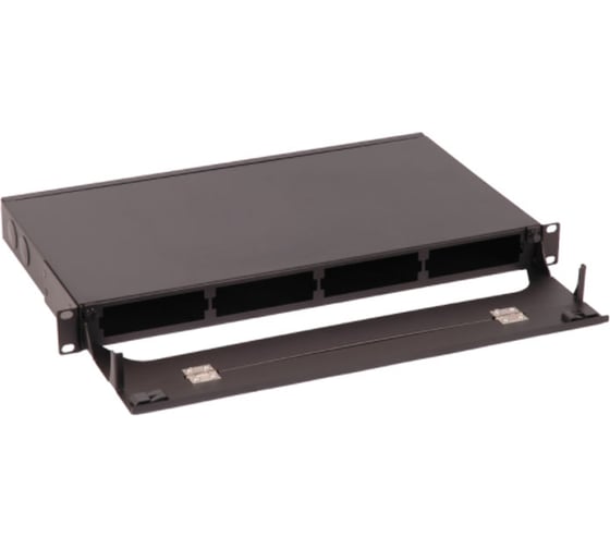 Бокс LANMASTER 19, на 4 кассеты MPO, 1U, черный LAN-FOBM-4MCS-1U