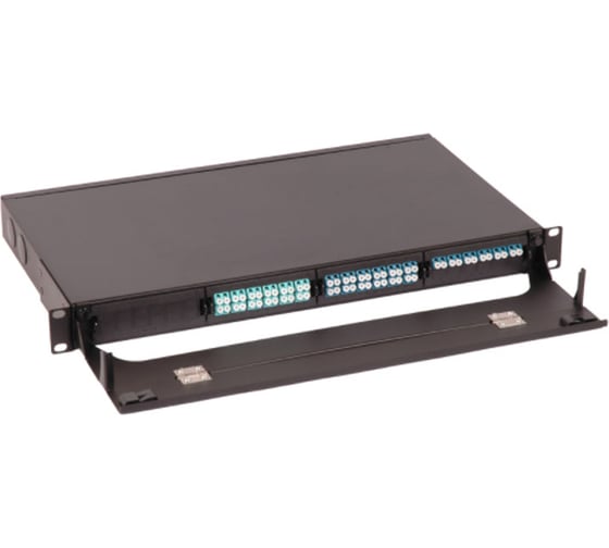 Бокс LANMASTER 19, на 4 кассеты MPO, 1U, черный LAN-FOBM-4MCS-1U
