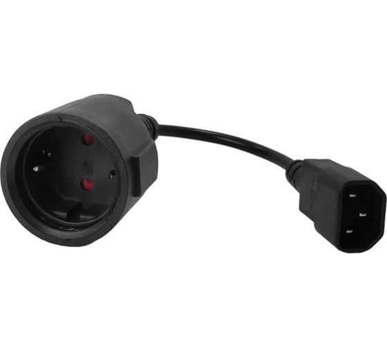 Удлинитель LANMASTER вилка C14 - розетка Schuko, 3x0.75, 220В, 10А, черный, 0.2 метра LAN-PPS/14-0.2-BK