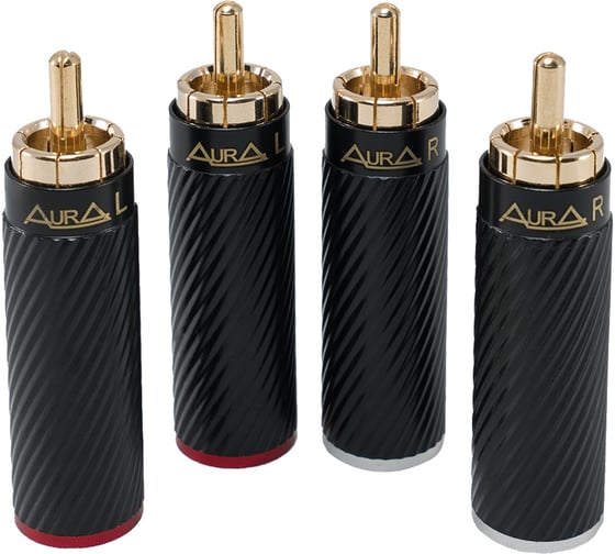 RCA - коннектор для кабеля до 6 мм, 2 красных + 2 серых, блистер AURA RCA-P616