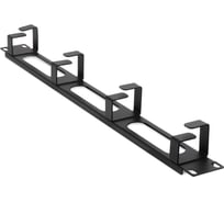 Организатор кабельный горизонтальный ONTEK крепление 19 1U с окошками, 4 кольца глубиной 40мм, металл, черный RAL 9005 CO1U4W/40-9005